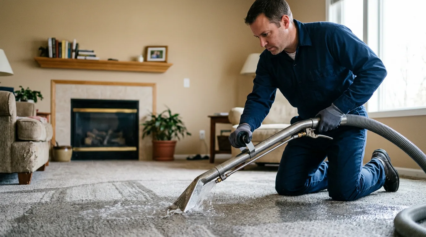 Water damage restoration technician working in a home in New Mexico